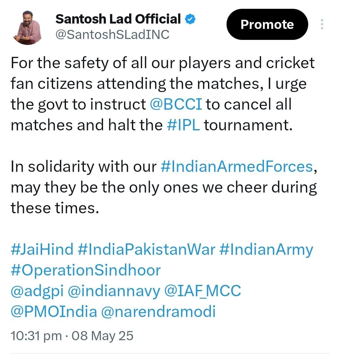 IPL ಪಂದ್ಯ ನಿಷೇಧಕ್ಕೆ ಕಾರ್ಮಿಕ ಸಚಿವ Santhosh Lad ಆಗ್ರಹ