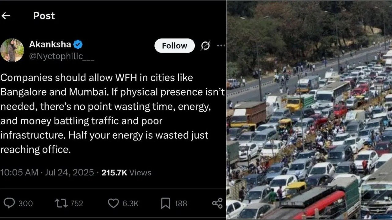 ಬೆಂಗಳೂರಿನಲ್ಲಿ ಟ್ರಾಫಿಕ್ ಜಾಮ್ ದೊಡ್ಡ ಸಮಸ್ಯೆ, work from home ಆಪ್ಷನ್ ಕೊಡಿ ಎಂದ ಮಹಿಳೆ.