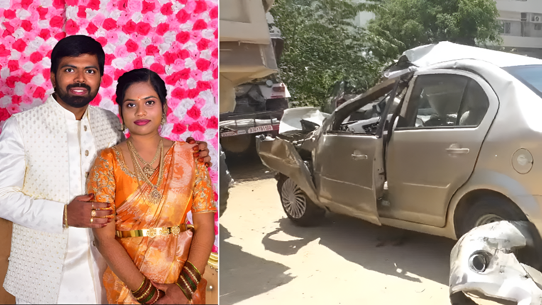 ಕಂಟೇನರ್​ಗೆ  ಕಾರು ಡಿಕ್ಕಿ : ನವವಿವಾಹಿತೆ ಸೇರಿ ಇಬ್ಬರು ಸಾ*.